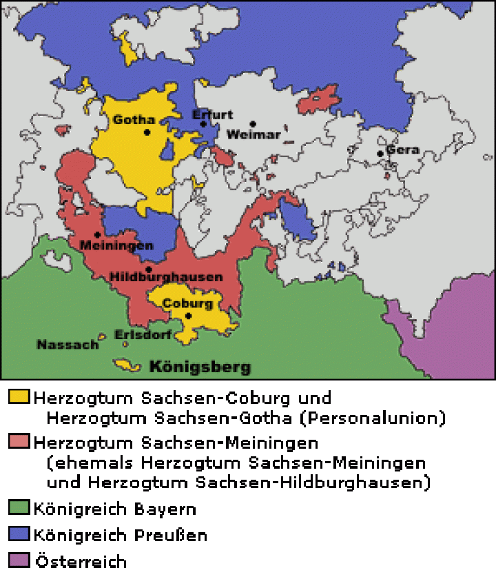 Karte mit der Zugehörigkeit Königsbergs um 1848