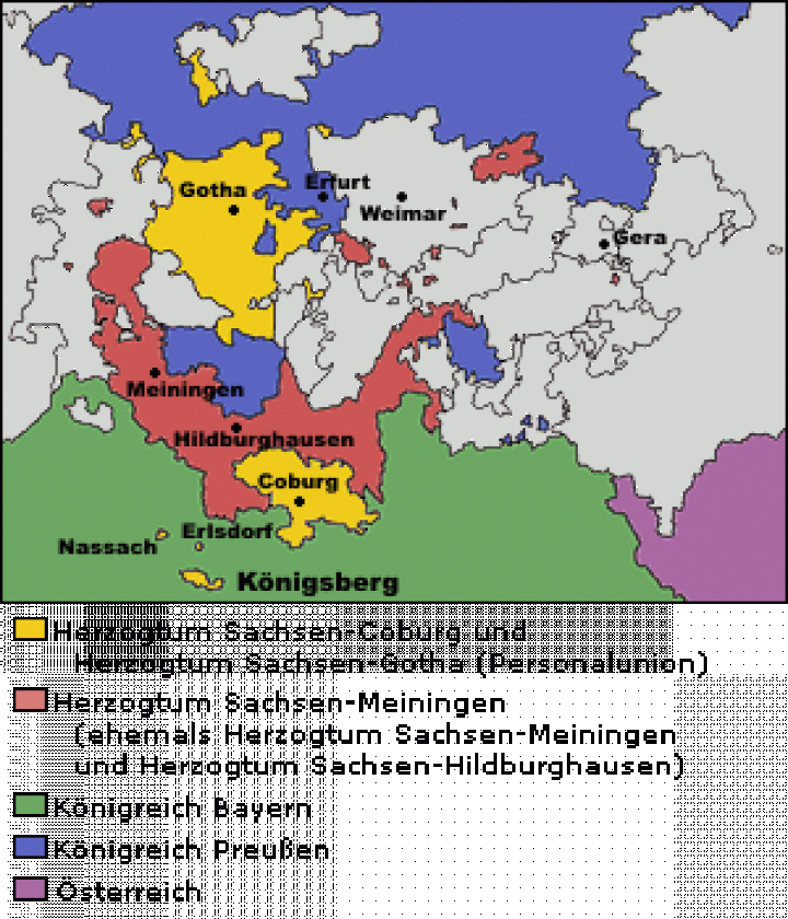 Karte mit der Zugehörigkeit Königsbergs um 1848